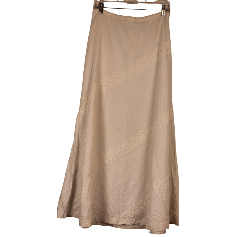 Saint Tropez West Cottagecore Prairie Breezy White Linen A-line Maxi Skirt 6